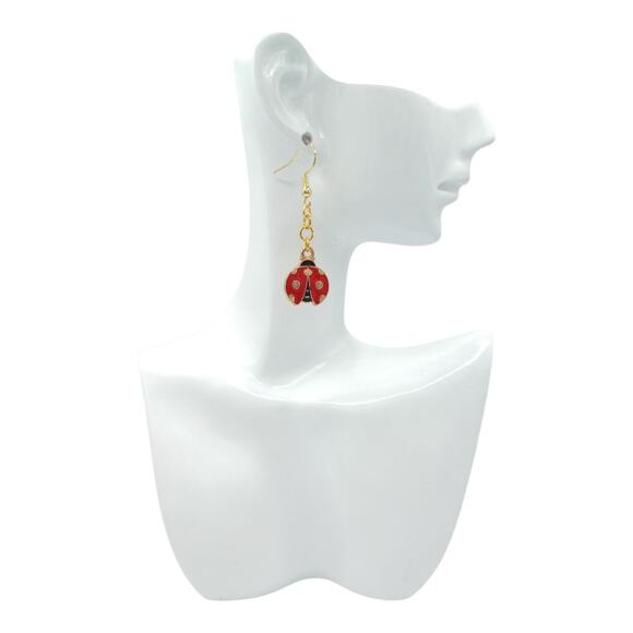 Ladybug Charm Dangle Earrings – Cute Red & Black Jewelry Lady Bug jewelry - Picture 3 of 4